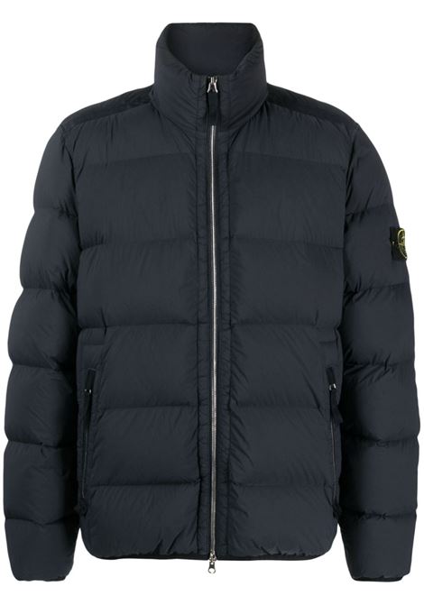 Piumino imbottito in piuma blu navy con colletto classico STONE ISLAND | 791544028V0020